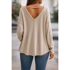 Wiya Boho Oversized Terry Knit Sweatshirt Women 10 Beige Slouchy Made in Italy
